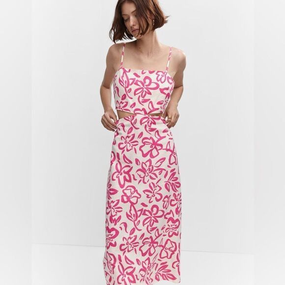 Mango printed linen blend dress with cut out details - Picture 4 of 10